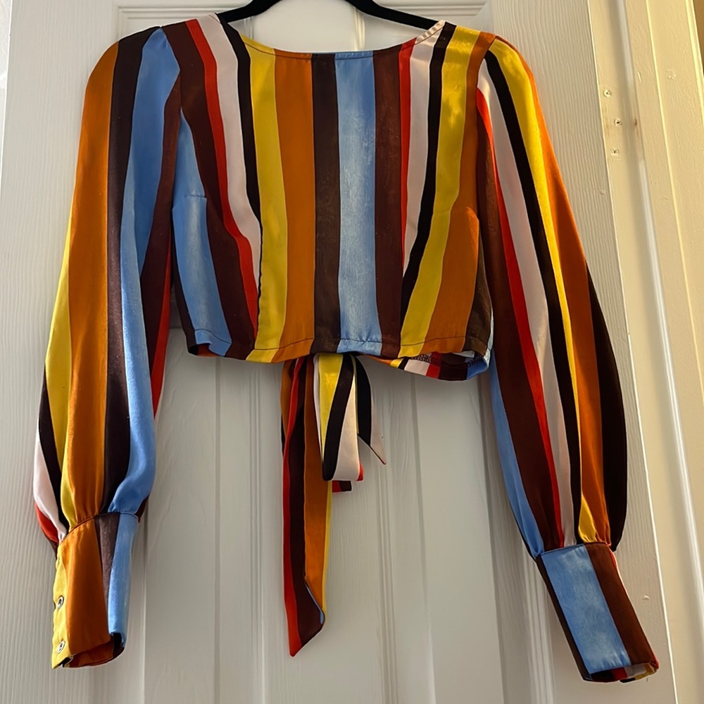 Retro Satin Striped Open-backed Blouse